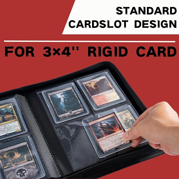 Top loader Binder, Holds 128+ Toploaders, 4 Pocket Top Loader Card Storage Case, Double-Sided Pockets for trading card in 3 x 4'' Toploaders（Red）