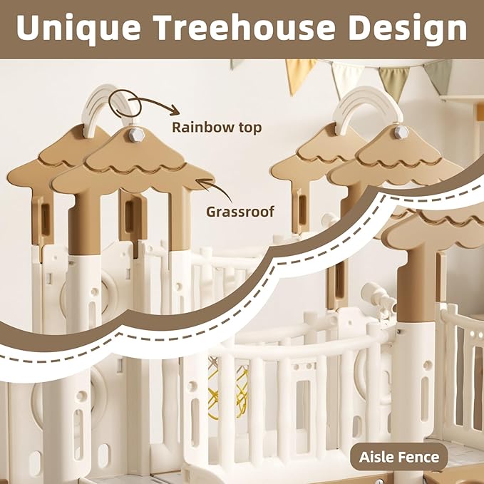 XJD 9 in 1 Toddler Slide, Jungle Double Slide Playset with Basketball Hoop, Tunnel and Storage Space, Outdoor Indoor Slide for Toddlers Age 1+,Tree House Design Toddlers Playground (Brown)