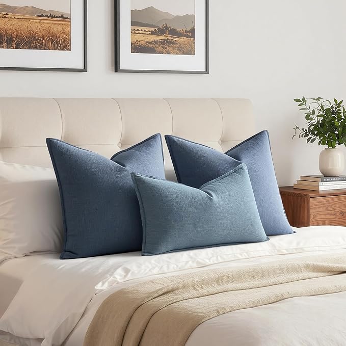 MIULEE Decorative Linen Lumbar Pillow Cover 12x20 Inch Blue Grey | Boho Farmhouse Couch Long Throw Pillow for Bed, Pack of 1 Accent Coastal Modern Pillowcase, Sofa Livingroom Home Decor
