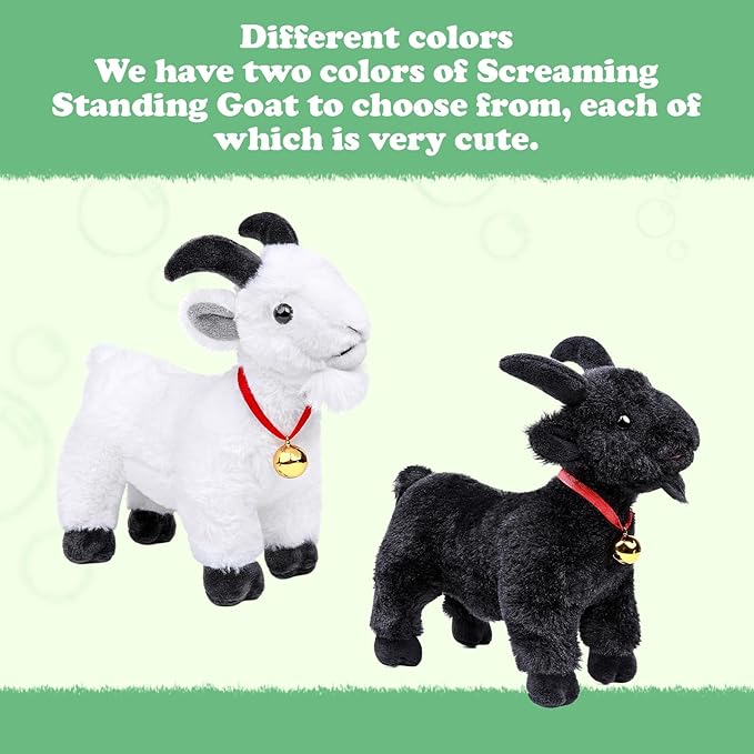 Screaming Standing Black Goat with Bell Plush Animal Toy 10in, Realistic Screaming Goat Plush Toy, Cute and Funny Black Goat Animal Plushies Model Gift Collection for Kids