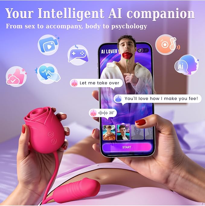 MOOLIGIRL Rose Toy Women Sex Toys, Sucking Vibrator & Thrusting Didlo with 10 Vibration Modes, APP Control Clitoral, Nipple Sucker & Anal, G-Spot Stimulator, Adult Toy with AI Lover for Solo & Couples