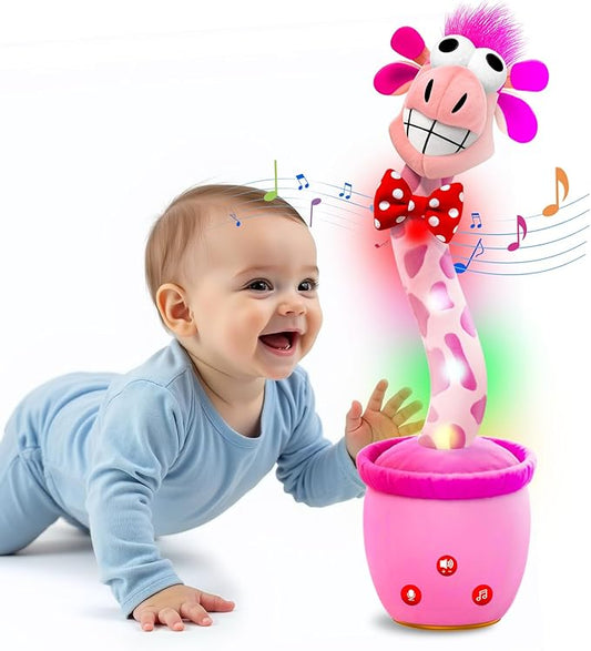Talking Dancing Giraffe Toy,Interactive LED Repeat Record Singing Wriggle Mimicking Girls Boys Toddler Toys,Fun Baby Stocking Stuffers for Kids 2025 Best Christmas Novelty Gifts 120 Song Pink