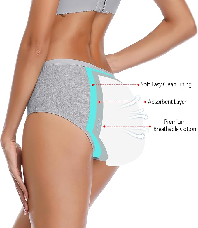 JojoQueen Period Underwear for Women Menstrual Panties Cotton Postpartum Easy Clean Teens Brief