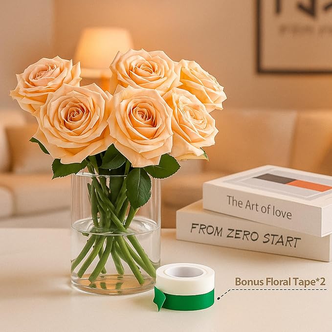 2pcs 6" x 4.7" Clear Glass Cylinder Vases for Centerpieces | Wide Mouth Flower Vases for Wedding & Home Decor, Hurricane Floating Candle Holders for Table, Includes 2 Floral Tapes