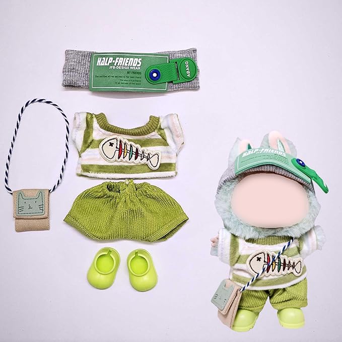 Green Doll Clothes 5 Set for 17cm Dolls-Exquisite Accessories for Doll, Cute Clothes for Dolls Dress up Unique Style,Sweater+Hat+Pants+Shoes+Bag Clothes Set