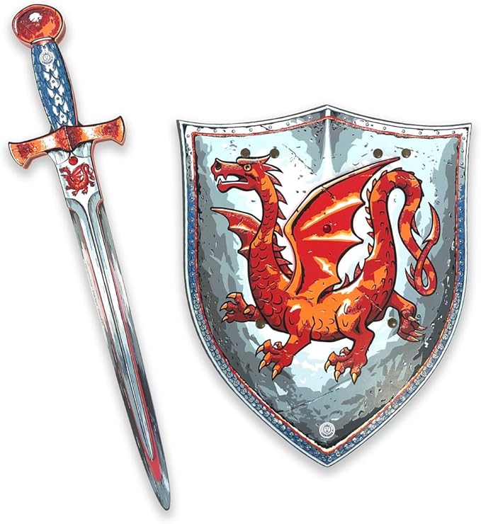Liontouch - Amber Dragon Foam Sword & Shield for Boys Aged 3-8 Years | Medieval Knight Set for Pretend Play with Red Dragon Theme | Safe Weapons & Battle Accessories for Dress Up & Costumes