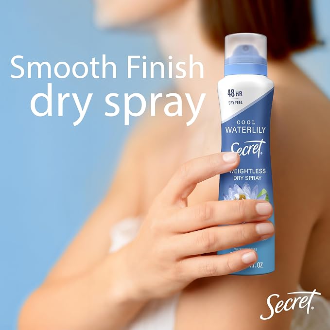 Secret Dry Spray Antiperspirant Deodorant for Women, 48hr Weightless Sweat & Odor Protection, Gentle on Skin, Waterlily & Argan Oil Scent, 4.1 oz (Pack of 3)