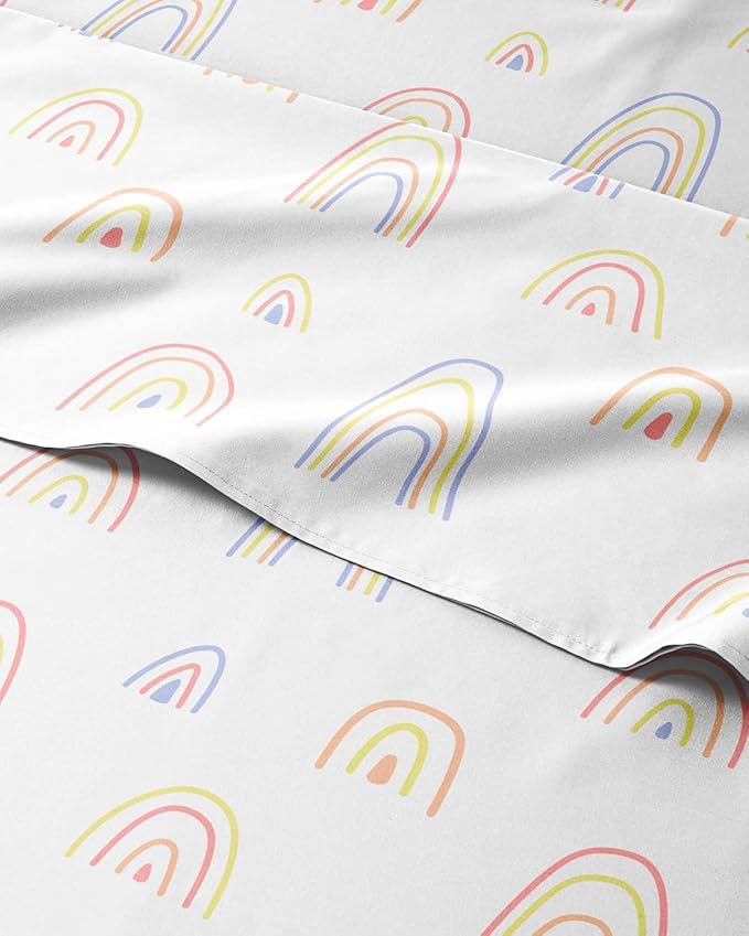 Kids Twin Size Bed Sheet Set - 3 Piece Kids Loft Bed Sheets - Rainbow Cartoon Theme Bedding - Soft, Cute and Cozy - Breathable and Machine Washable - Colorful Bed Set for Boys, Girls, Teens & Toddlers