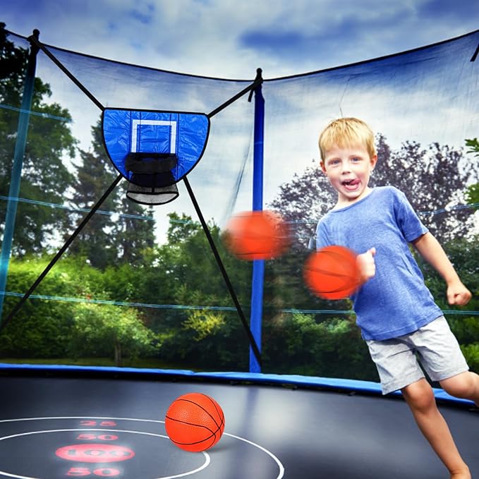 Toyvian Trampoline Basketball Hoop Attachment - Basketball Hoop Goal with 3 Balls 1 Pump for Trampoline Accessories Outdoor