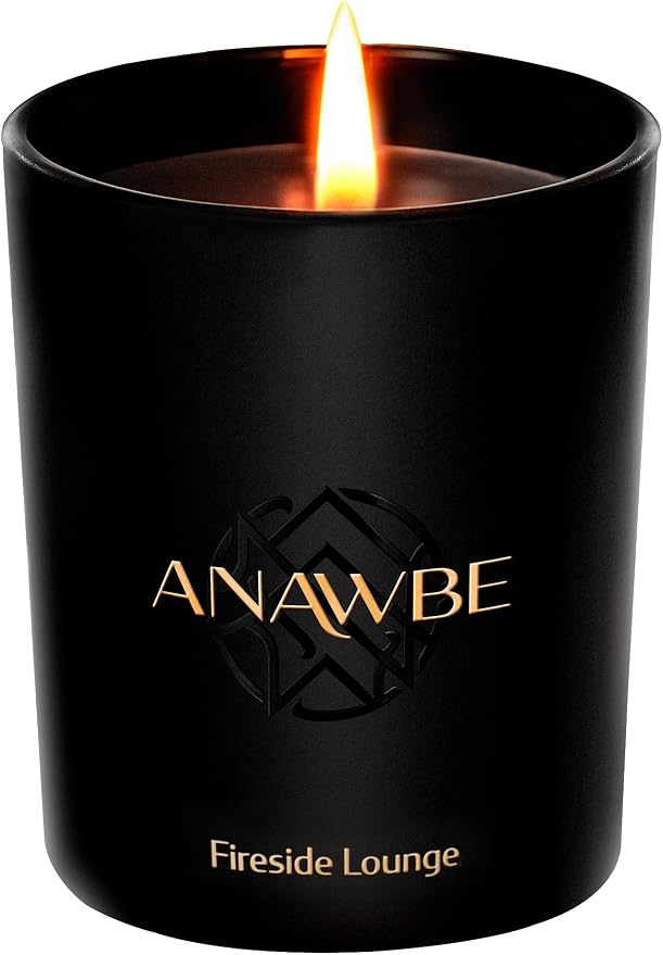 Fireside Lounge Scented Candle for Men - Soy, Black, Luxury Vessel & Gift Box - 45-Hour Long-Burning Premium Masculine Scent