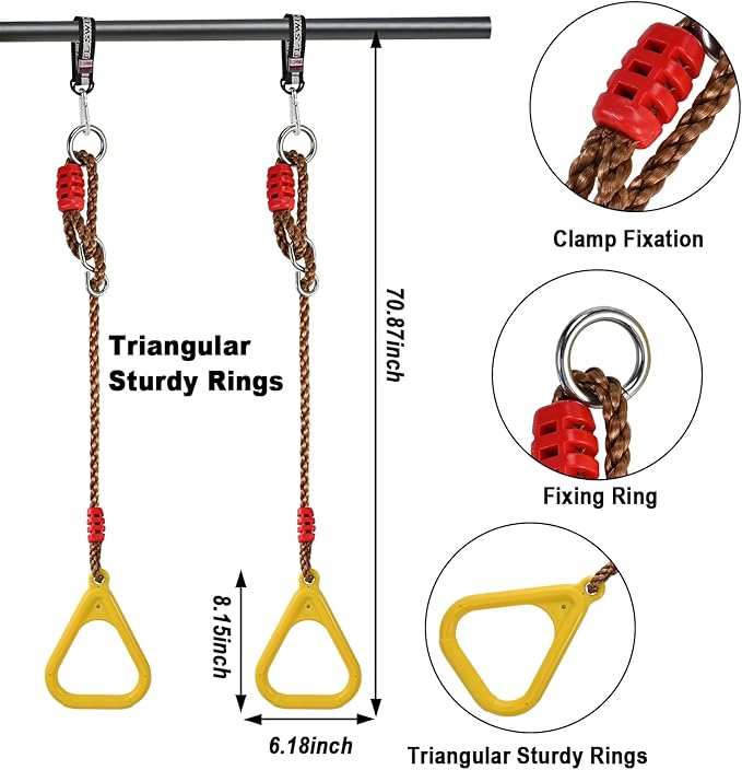 GOLDGE 3pcs Kids Outdoor Swing Set with Adjustable Ropes, Disc & Ring Hangers, Trapeze Bar, U-Board Seat and Monkey Bars with EVA Soft Disc for Backyard Play
