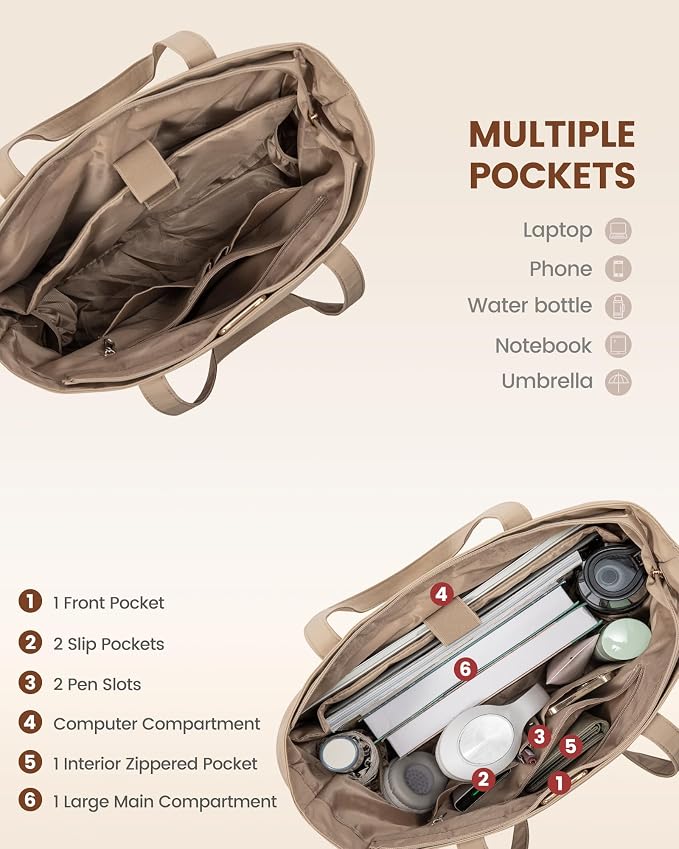 LOVEVOOK Tote Bag for Women, Work Tote with Laptop Compartment for Nurse Travel Commuter, Gym Tote Purse with Yoga Mat Strap
