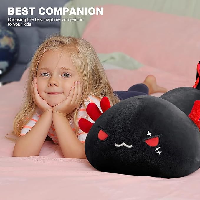 Onsoyours Cute Axolotl Plush, 19" Soft Large Stuffed Animal Salamander Big Plush Pillow, Kawaii Plushie Toy for Kids (Black Axolotl A, 19")