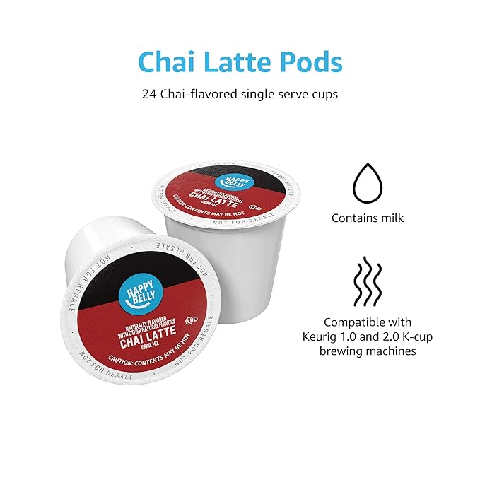 Amazon Brand - Happy Belly Tea Pods Compatible with 2.0 K-Cup Brewers, Chai Latte, 24 Count, Pack of 2 (Previously Solimo)