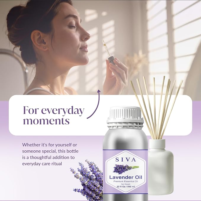 Siva Lavender Essential Oil 32 Fl Oz – for Diffuser, Skin & Hair Care – Ideal for Massage & DIY Blends