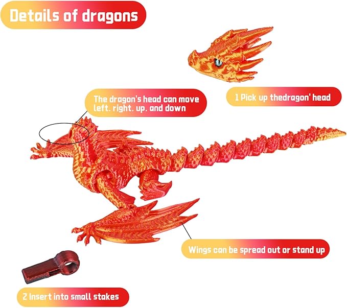 3D Printed Dragon,Flying Mystery Easter Egg Articulated Dragon,3D Printed Crystal Dragon with Wings,3D Dragon Eggs with Dragon Inside,Adults Fidget Toys for Autism ADHD (Red Gold Pro)