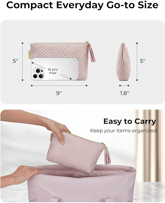 BAGSMART Small Makeup Bag, Elegant Cosmetic Pouch with Tassel, Soft Water-Resistant Travel Organizer for Women, Cosmetics & Everyday Essentials, Pink