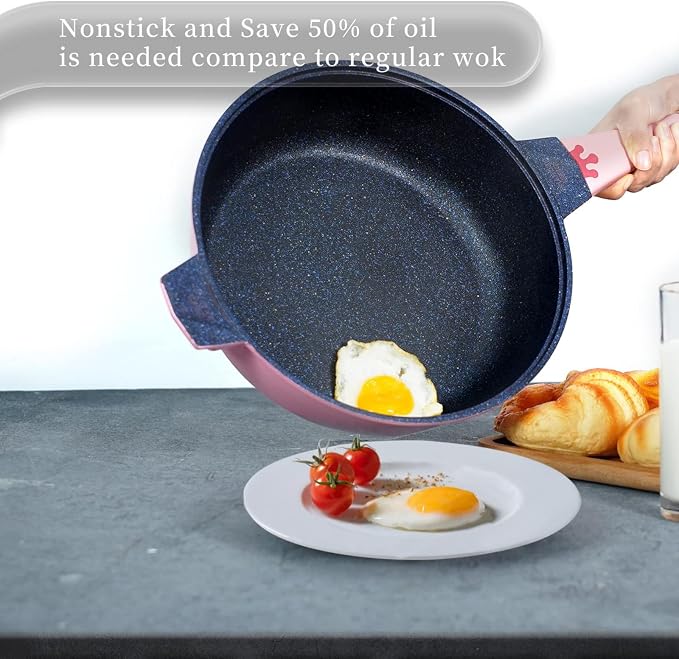 TIBORANG 11 Inch Nonstick Frying Pan with Lid,8-in-1 Multipurpose Cookware | 5 Qt Deep Sauté Pan Skillet with Steamer, PFOA-Free, Dishwasher & Oven Safe, Induction Compatible, Stay-Cool Handle, Pink