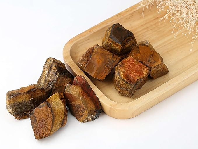 LAIDANLA 2" Tiger Eye Natural Rough Stones Crystal Large Raw Crystals Bulk Healing Cuarzo Gemstones for Reiki Healing Tumbling Fountain Rocks Wire Wrapping Decoration 4PCS 0.5lb
