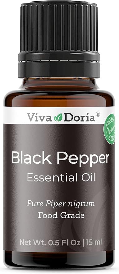 Viva Doria Black Pepper Essential Oil, 100% Pure, Natural Black Pepper Essential Oil, Undiluted, for Aromatherapy | Food Grade, 15 mL (0.5 Fluid Ounce)