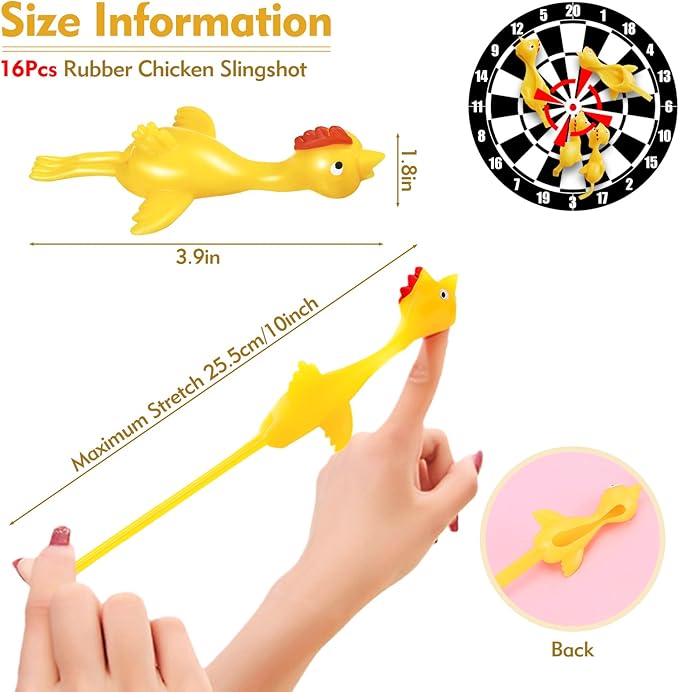 16Pcs Rubber Chicken Slingshot Finger Chicken Flying Chicken Slingshot Gag Toys, Flickin Chicken Game for Novelty Party Favors, Easter, Christmas, Birthday Goodie Bag Stocking Stuffers