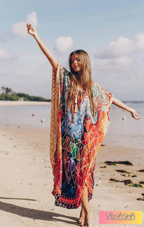 Venasha Womens Caftan Floral Print Kaftan Dress Short Sleeve Swimsuit Cover up Loungewear for Summer