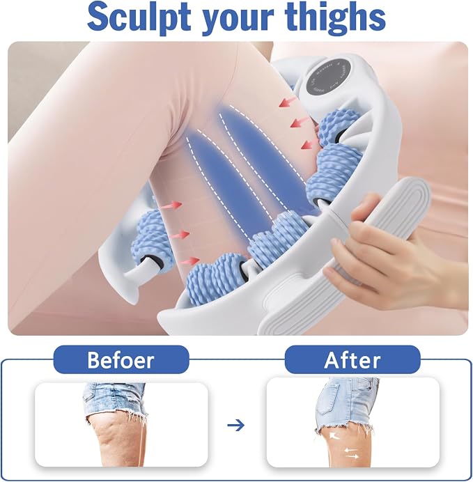 Cellulite Massage Tool Lymphatic Drainage Massager for Thighs & Legs & Buttocks, Anti Cellulite Roller with Detachable Handles Fascia Massage Tool for Contoured & Smoother Skin, White-Blue