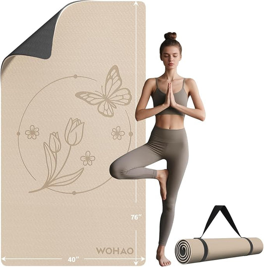 Large 76"x40"x0.4" Yoga Mat - Extra Width & Thick Non-Slip Exercise Mat, Versatile for Stretching, Yoga Studio, Gym, Home & Indoor/Outdoor Workouts