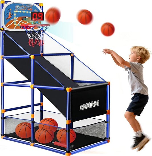 LED Arcade Basketball Game Set w/Electronic Scoreboard for Kids, Boy Toys Basketball Hoop with 4-5 Balls for 3-12 Years Old, Adjustable Height w/Pump & Storage Net for Indoor Outdoor Sports Play