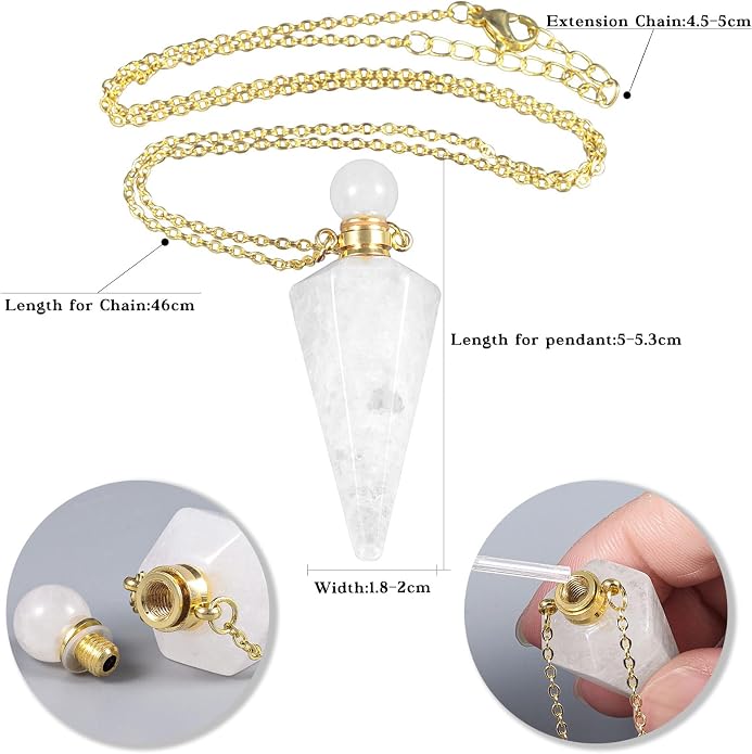 TUMBEELLUWA Crystal Perfume Bottle Necklace for Women Men | Faceted Crystal Point Necklace, Essential Oil Diffuser Vial Necklace, Openable Locket Bottle Jewelry for Daily Wear