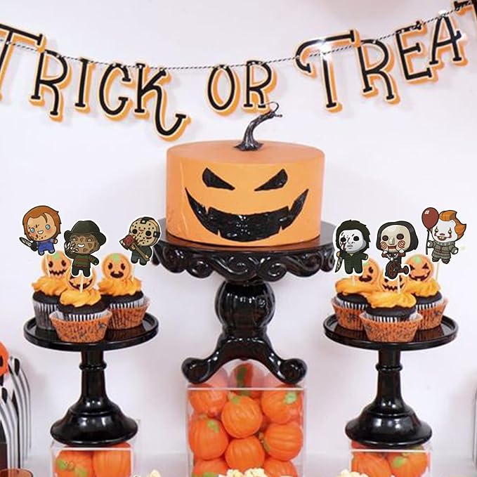 Gyufise 36Pcs Horror Movie Cupcake Toppers Horror Movie Halloween Cupcake Picks Halloween Birthday Cake Decorations for Baby Shower Birthday Party Supplies