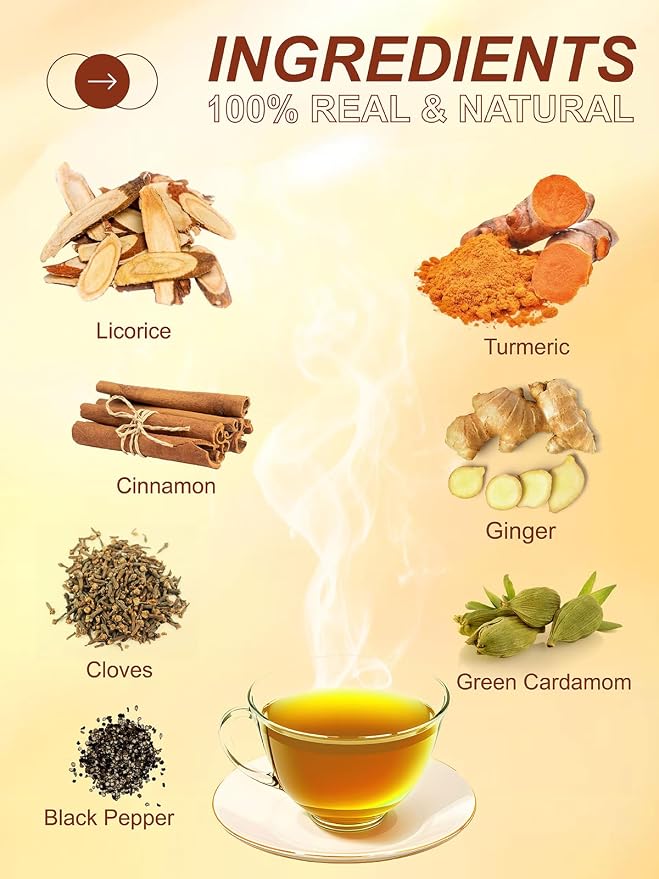 TeeLux Turmeric Chai Tea, Turmeric Tea with Licorice, Cinnamon, Ginger & Green Cardamom, Warming & Spicy Flavor, 100 Count