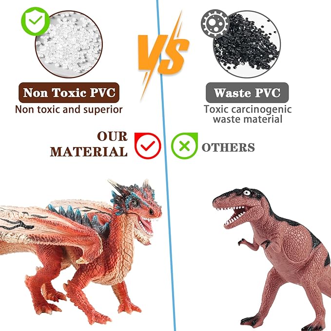 Mostop Dragon Toy Figures, 9’’ Realistic Battle Dragon Toys, 3 PCS Ancient Flying Dragon Figurines Plastic Fire Creature Dragon Models Decoration,Dragon Action Figure Kids Toys for Boys Girls Age 3+