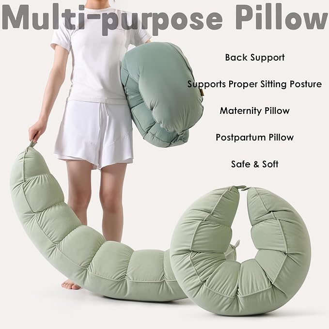 Peallow(Pat. Pend) – Long Round Body Pillow for Adults, Bolster Pillow for Sleeping, Soft and Supportive Pillow for Sleeping & Lumbar Support (Celadon Green,47")