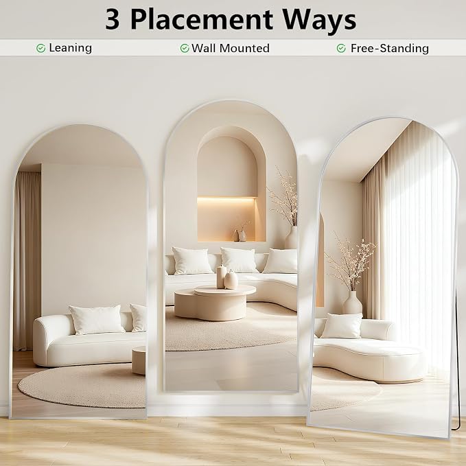 Large Full Length Mirror, 30"x71" Arched Floor Mirror Full Length with Stand, Room Decor Big Full Body Mirror with HD Tempered Glass Aluminum Frame for Bedroom Living Room,White