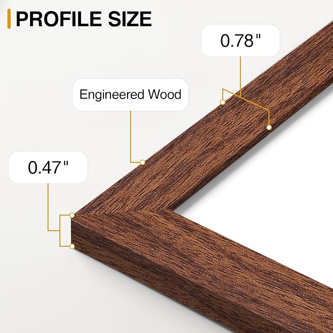 Vittanly 11x14 Picture Frames Set of 9 for Wall Mounting, Wood Grain Brown | Display Pictures 8x10 with Mat or 11x14 without Mat, Engineered Wood with Shatter Resistant Plexiglass, Gallery Photo Frames