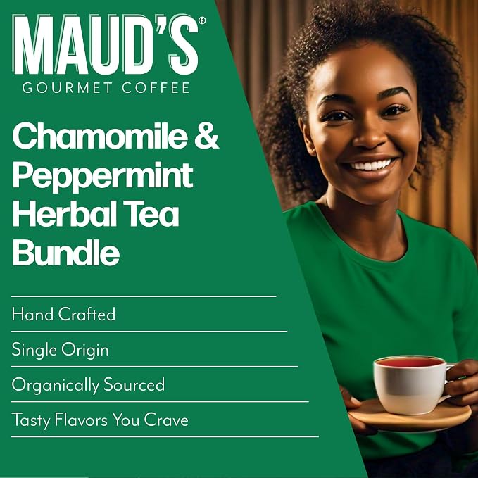 Maud's Organic Chamomile Lavender & Organic Peppermint Tea Bundle, 48 ct, Single Serve Pods – 100% Gourmet Blended Tea Leaves, Compatible with Keurig K Cups Maker