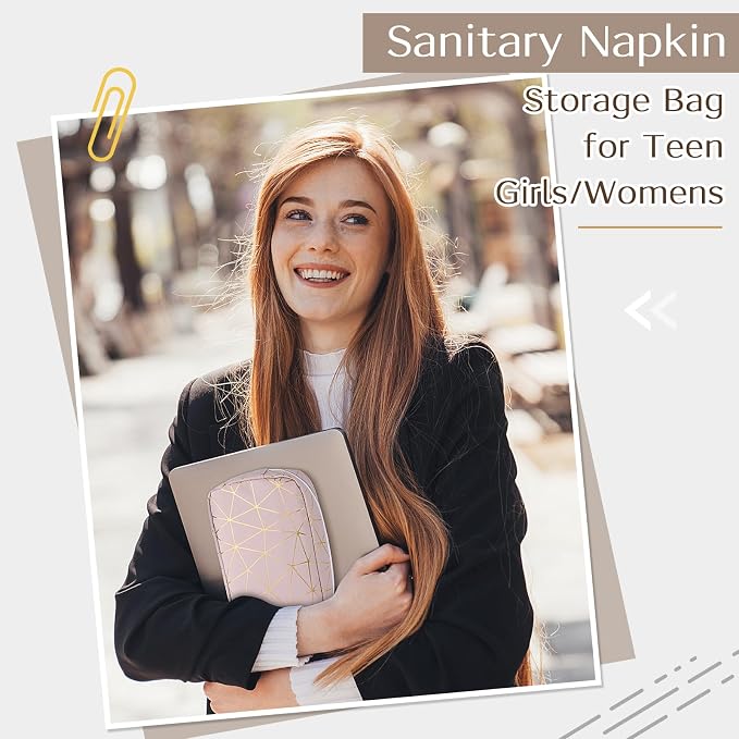 Likesing Period Bag for Girls Womens, Leather Sanitary Napkin Storage Bag, Portable Menstrual Pad Bag Period Pads Pouch (Beige Gold)