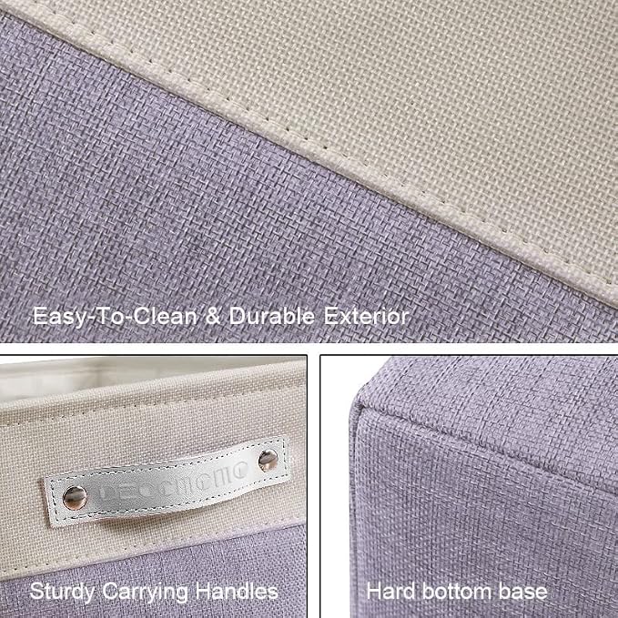 DECOMOMO Storage Bins, Large Fabric Storage Baskets for Shelves 3 Pack | 15 x 11 x 9.5 inches Decorative Linen Closet Organizers (Purple & White)