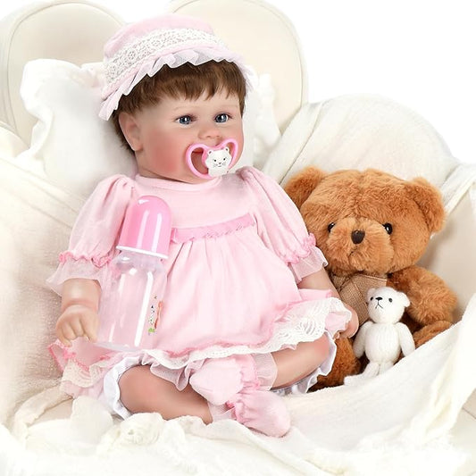 Ktaxon Reborn Baby Doll with 2 Set Clothes, 20-Inch Soft Cloth Body Realistic Baby Doll with All Accessories, Newborn Baby Dolls for 3+ Year Old Girls & Boy (Pink)