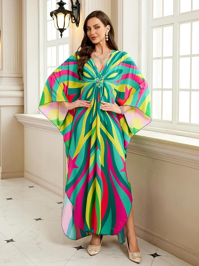 Mumu Dresses for Women Plus Size, Bohemian Kaftan Beach Cover Up Long Maxi Nightgown Soft Loungewear