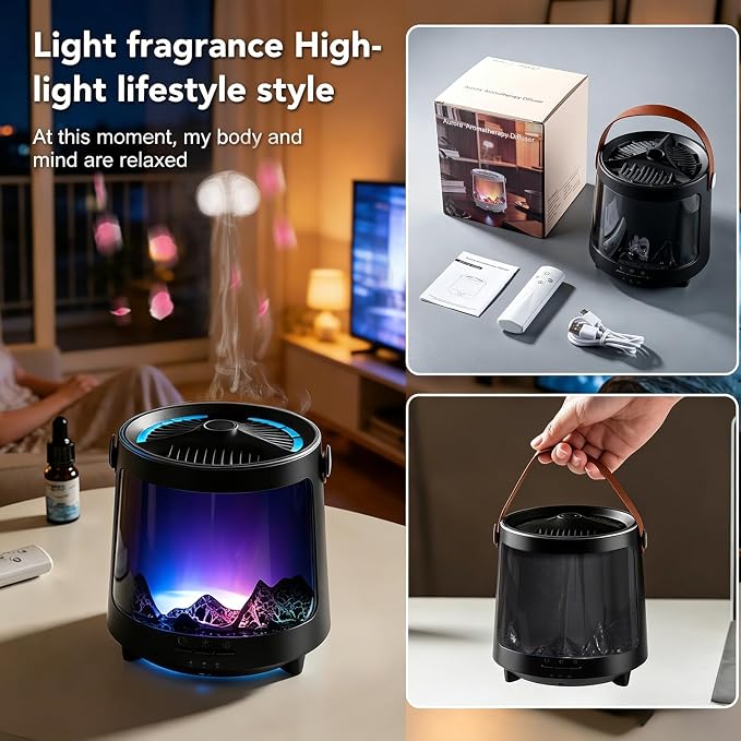 Essential Oil Diffuser, Jellyfish Aroma Diffuser Portable Aurora Flame Diffuser, 300ml Ultrasonic Cold Mist Humidifier, wimer and Auto-Off Function, Suitable for Home and Room (Black)