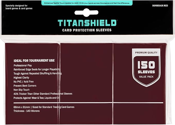 TitanShield Premium Card Sleeves | Compatible with Pokemon, One Piece, Lorcana, Flesh & Blood, & Magic The Gathering MTG | (150 Sleeves - Standard) (1, Bordeaux Red, Standard | 66x91mm)