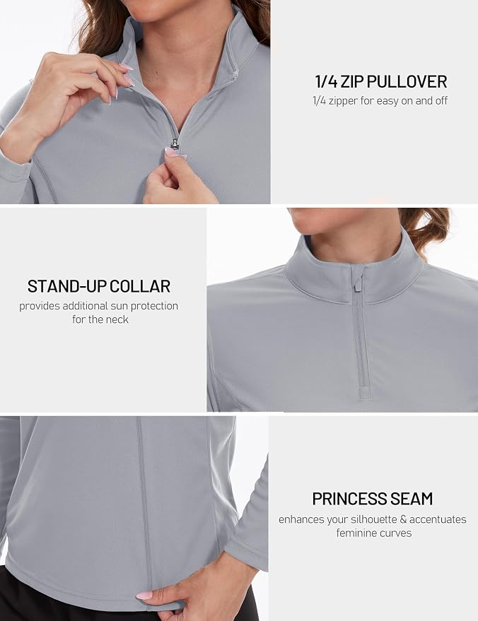 TACVASEN Women's Quarter Zip Pullover Golf Shirts UPF 50+ Long Sleeve Sun Shirts UV Protection Workout Tops