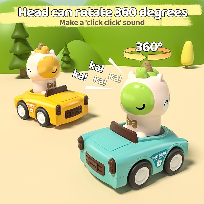 Press to Go Friction Inertia Car, Animal Toddler Toy Cars 1-3, Infant 6-9-12-18 Month Play Figure Vehicle Set, 1st Birthday Valentine's Day Gift for 1-2 Year Old Boy Girl