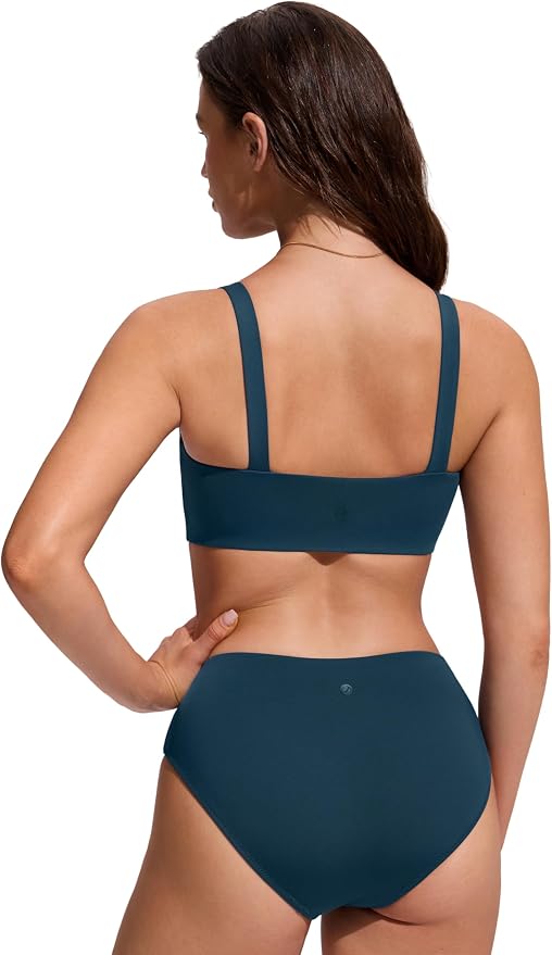 CRZ YOGA Square Neck Bikini Tops for Women - Padded Wide Straps Full Coverage Bathing Suit Swim Bra
