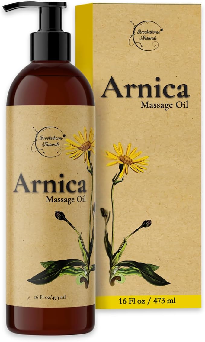 Brookethorne Naturals Arnica Massage Oil for Massage Therapy – Arnica Montana & Lemongrass Essential Oil – All Natural Supports Active Lifestyles – Paraben Free, Made in USA – 16oz