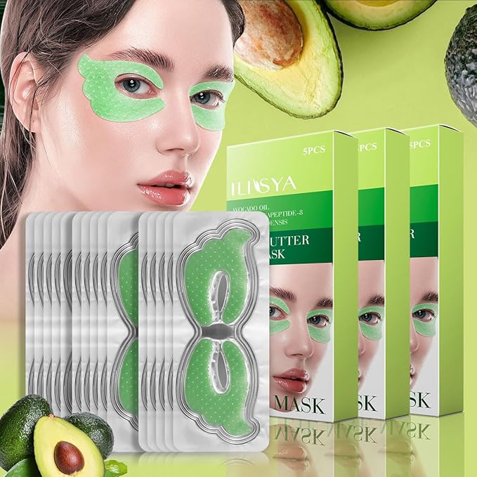 ROUSE Avocado Under Eye Mask, Butterfly Gel Under Eye Patches for Dark Circles - Puffiness - Eye Bags - Dry Eyes, Under Eye Treatment, Eye Patches Skincare for Adults, 15Pcs, 3 Boxes