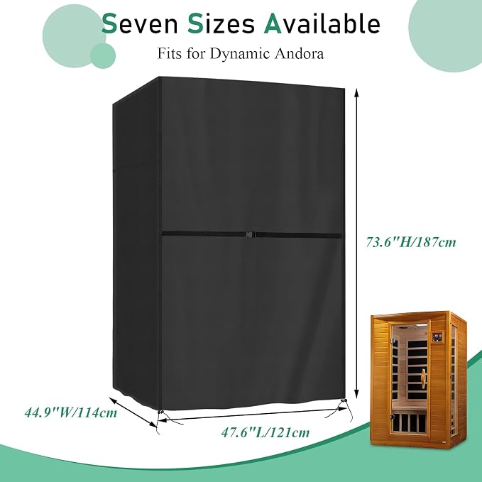 Outdoor 2-person Sauna Cover, Heavy Duty Waterproof Saunas Cover Compatible with Dynamic Andora Wood Infrared Home Sauna,(Black) (47.6"Lx44.9"Wx73.6"H)