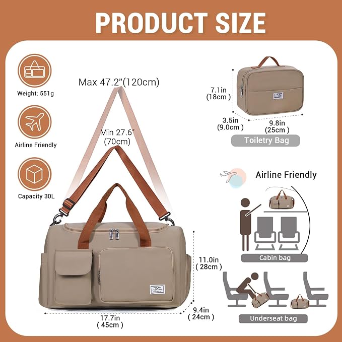 FIORETTO Women's Gym Duffle Bag with Shoes Compartment, 30L Capacity, Ideal for Travel, Gym, Sports, Duffel, Weekender